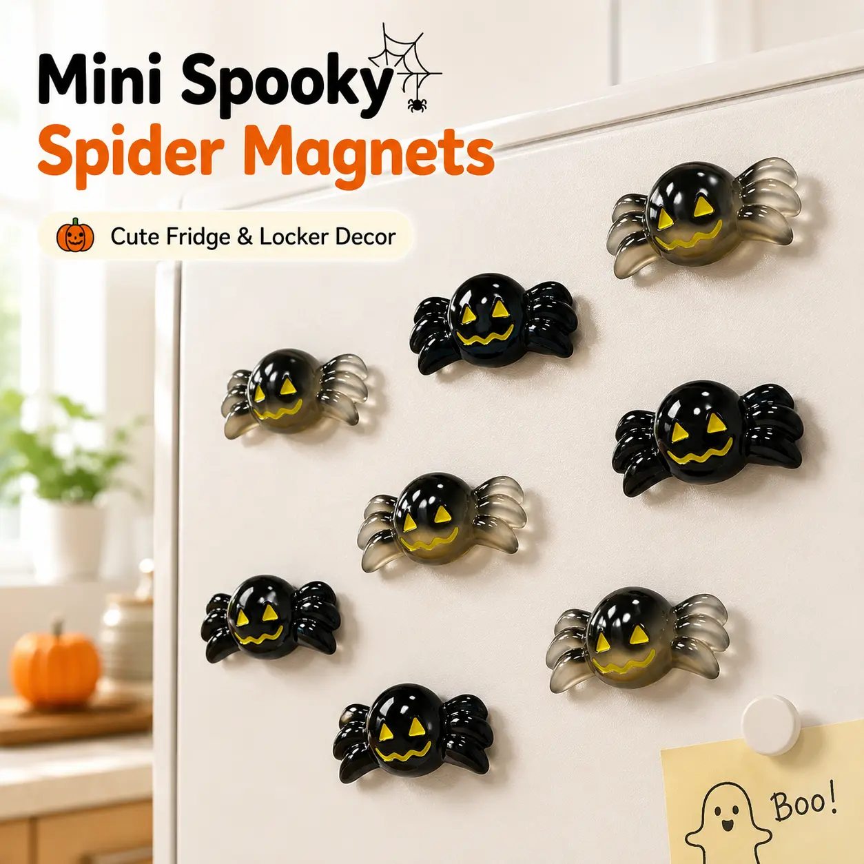 Fridge Magnet - Resin Halloween Mini Spider Magnet Set, Tiny Cute Spooky Decorative Magnet for Kitchen Fridge, Office Whiteboard & School Locker Decor, Spooky Party Favor Gift for Kids, Tiny Size