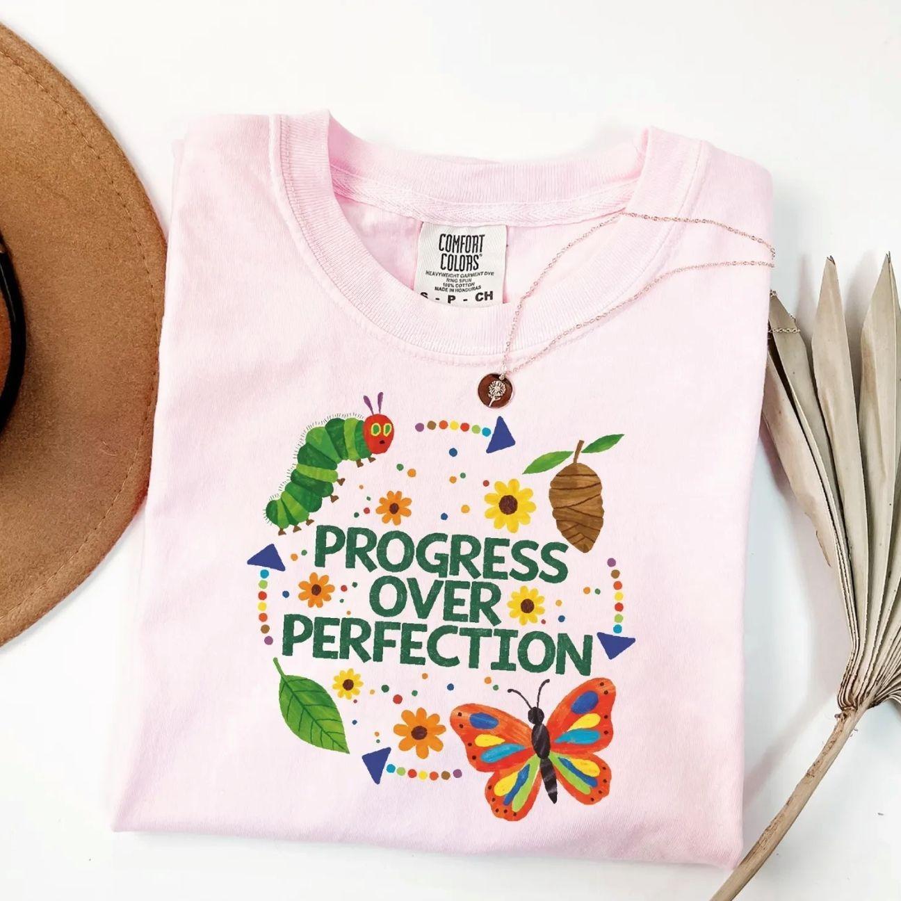 Comfort Colors Cute Teacher Shirt, Progress Over Perfection, Back to School Shirt, Elementary School Teacher Shirt, Gift For Teacher 0AE
