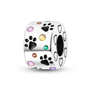 MULA 925 Sterling Silver Paw Pendant | Colorful Enamel and Shiny Zirconia | Suitable for Pandora Bracelets and Necklaces | Perfect Gift for Pet Lovers, Women and Girls