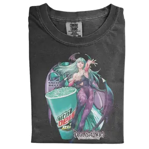 Morrigan Darkstalkers Shirt, Mountain Dew Baja Blast Anime Parody Tee, Taco Bell Gamer Girl Graphic T-shirt, Vaporwave Arcade Y2K Aesthetic Shirt, Gift for Men, Gift for Women, Crew Neck T-shirt, Trending T-shirt
