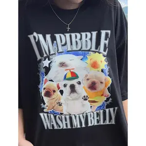 Unisex Heavy Cotton "I'm PIBBLE Wash My Belly" Print T-Shirt - Casual Wear, Comfortable Fabric, Fitted Bootleg Comfort Color Iconic Moment Merch