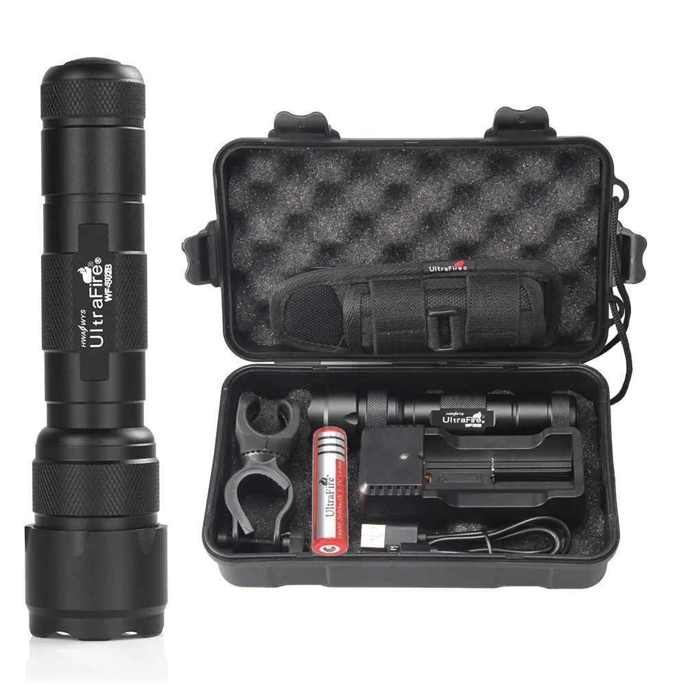 Ultrafire WF-502B Tactical Flashlight, 1000 Lumen Luminous LED, Compact & Durable Aluminum Alloy Body, Rechargeable IPX-65 Waterproof Light with 5 Modes for Camping and Emergency, Rechargeable Light, Tactical Light