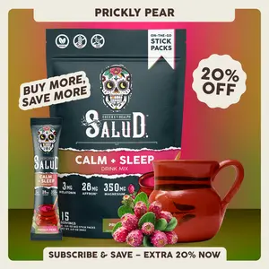Salud 2-in-1 [Calm + Sleep – Prickly Pear] Nighttime Drink Mix,Agua Fresca, Melatonin, Magnesium, Saffron Extract, L-Theanine, Relaxation & Sleep Support, Non-GMO, Gluten Free, Vegan, Low Calorie, 1g Sugar (15 Servings), Spring Glow Up