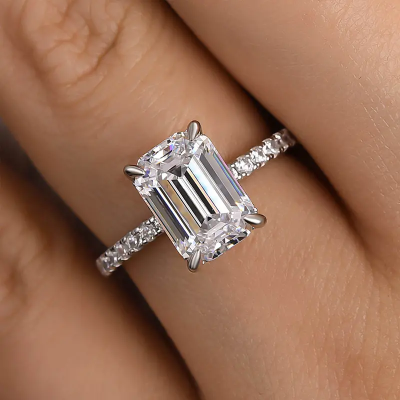 Maxine 3.3ct Rectangle Cut CZ Engagement Ring - 5A Cubic Zirconia Women's Jewelry Ring, Ideal for Proposal, Wedding, Anniversary, Engagement Rings