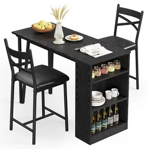 GARVEE Dining Table Set for 2, Expandable Bar Table with 3 Storage Shelves, MDF & Metal, Space-Saving, Easy Assembly, Ideal for Small Spaces