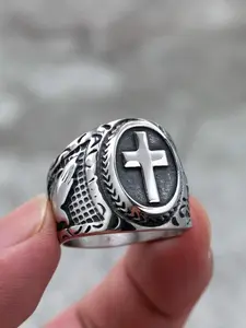 Men's Stainless Steel Praying Hands Cross Ring, Dainty Stacking Rings, Cross Design Rings, Elegant Daily Jewelry, Perfect for Weddings and Parties, Fashionable Christmas Accessory