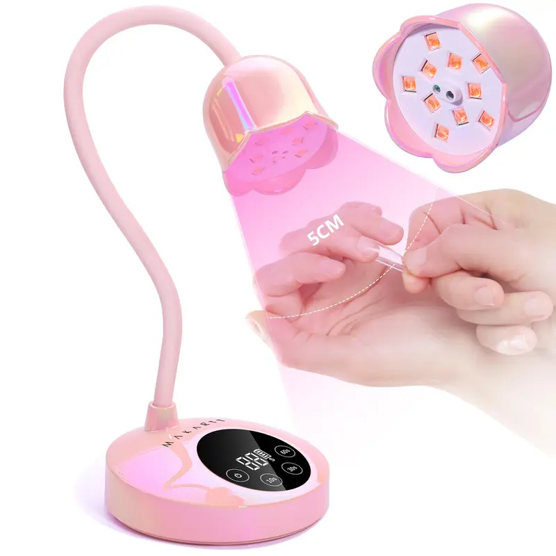 Makartt Compact Cordless 10W Rechargeable Gooseneck UV LED Nail Lamp - Nail Care Drying Tool with 4 Timers, Auto Sensor, Fast Gel Polish Curing for Salon Home Use, Flower-Themed Gift for Girlfriend Mother