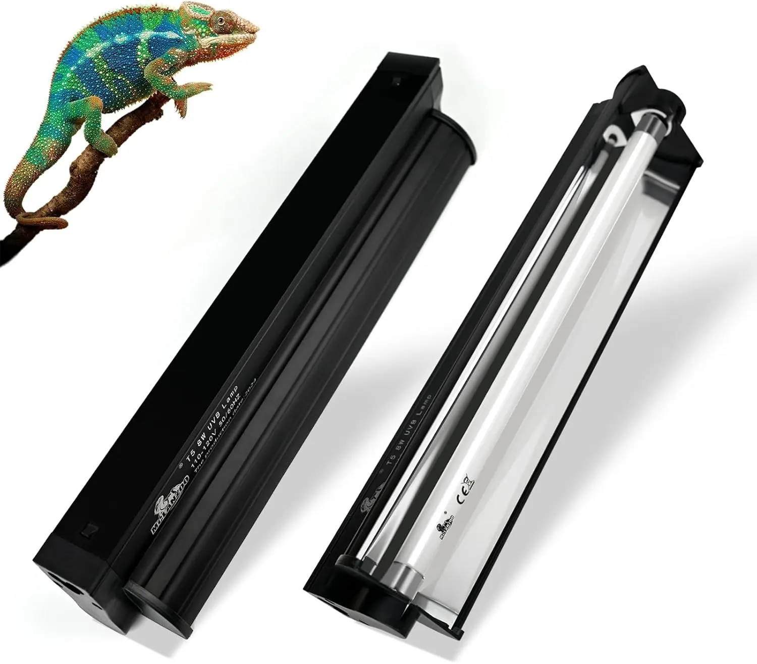 T5 UVB Lighting Combo Kit for Reptiles,8W Light Fixture with Desert 5.0 T5 UVB Light Bulbs Terrarium Hood Heat Lamp for Breaded Dragon,Turtle,Frog,Lizard,Tortoise,Gecko,Snake