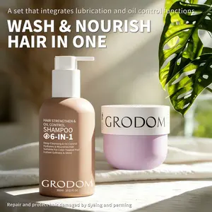 GRODOM Hair Growth & Repair Set, Amino Acid Shampoo & Keratin Hair Mask, Deep Conditioning for Damaged Dry Curly 3A to 4C Hair, Anti-Frizz Hydrating Treatment, Sulfate-Free, Scalp Refreshing, Strengthens Roots & Nourishing, 300ml x 2