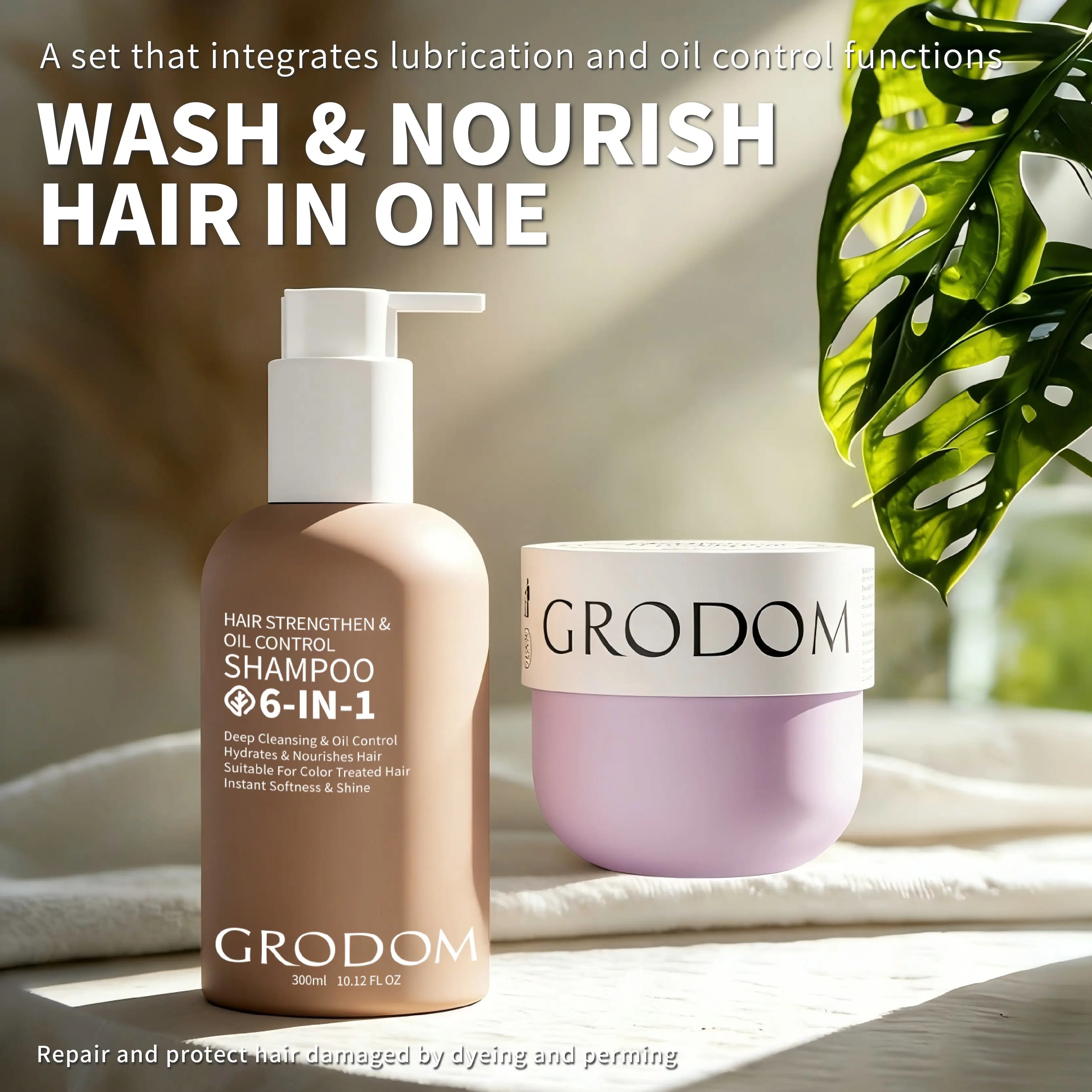 GRODOM Hair Growth & Repair Set, Amino Acid Shampoo & Keratin Hair Mask, Deep Conditioning for Damaged Dry Curly 3A to 4C Hair, Anti-Frizz Hydrating Treatment, Sulfate-Free, Scalp Refreshing, Strengthens Roots & Nourishing, 300ml x 2