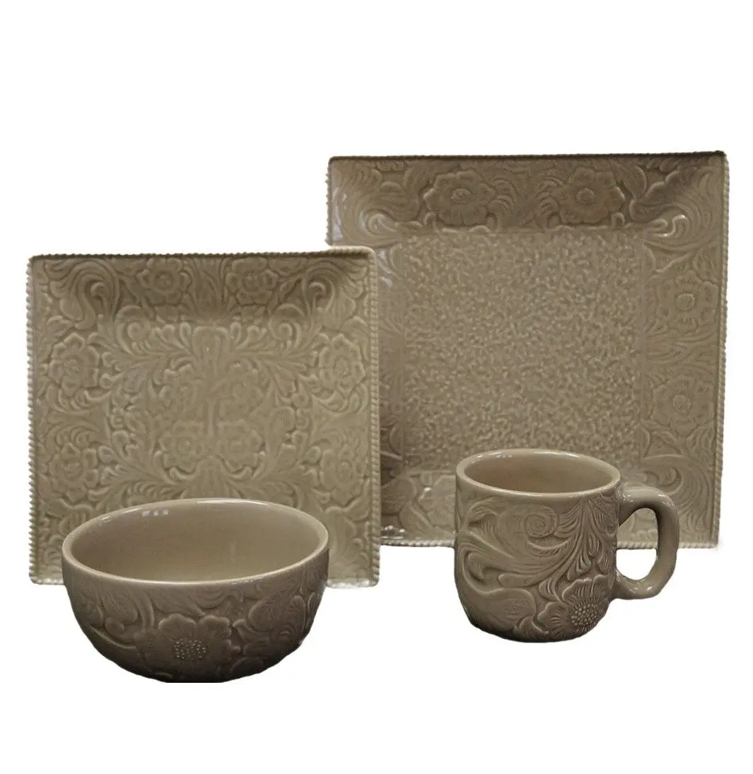 Savannah 16PC Ceramic Dinnerware Set, Taupe