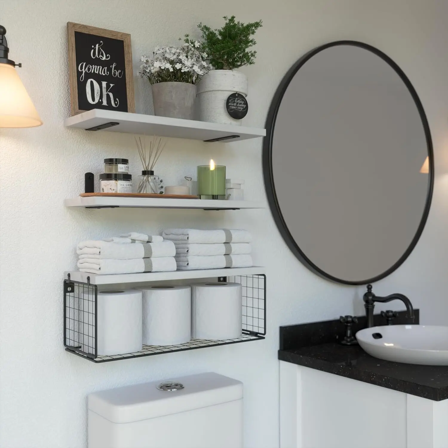 Premium Live-Edge Elm Wood Floating Shelves with Refined Edging--Crafted from rustic solid elm wood, these heavy-duty floating shelves feature invisible brackets for a seamless display