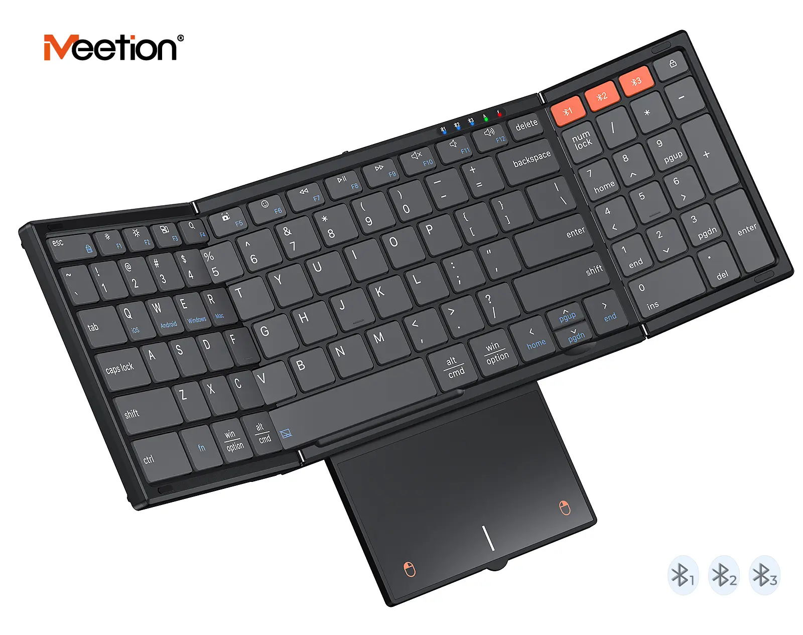 MEETION 2026 New Upgrade Bluetooth 5.3 Ultra-Portable Foldable Keyboard with Touchpad, Full-Sized Layout, Numeric Keypad, Rechargeable Battery, USB-C, Multi-Platform Compatibility for Business, iPad, Phone, Laptop, PC, iOS, Android