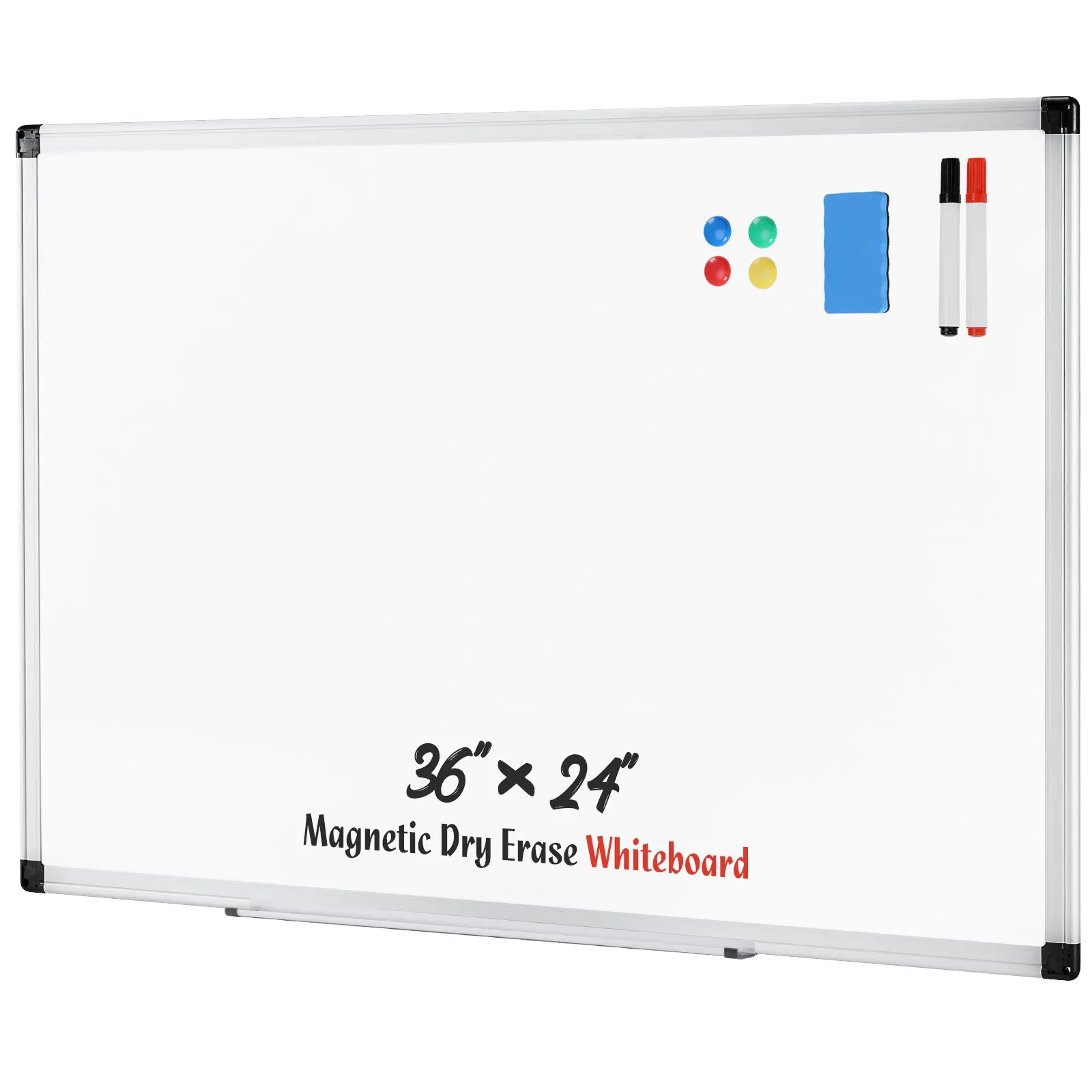36" x 24" Magnetic Dry Erase Whiteboard, Wall-Mounted White Board with Silver Reinforced Aluminum Frame, Includes Markers, Eraser & Magnets, Perfect for Home, Office, School, Classroom & Meeting Room