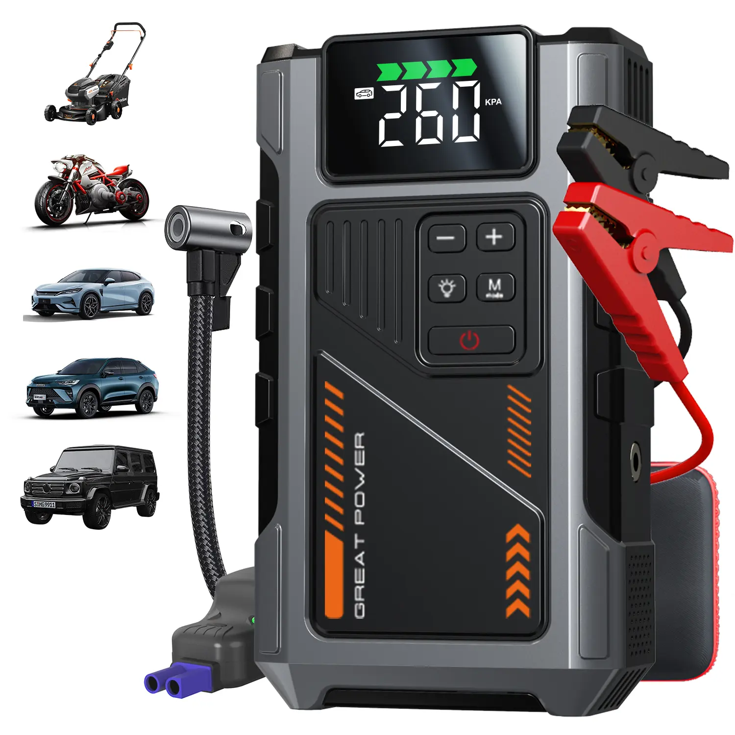 Handheld Compact 2500A Power Portable Car Battery Charger Jump Starter with Air Compressor, 12V Jumper Box for 8.0L Gas/6.5L Diesel Vehicles, 150PSI Tire Inflator Combo for Cars/Motorcycles Essentials