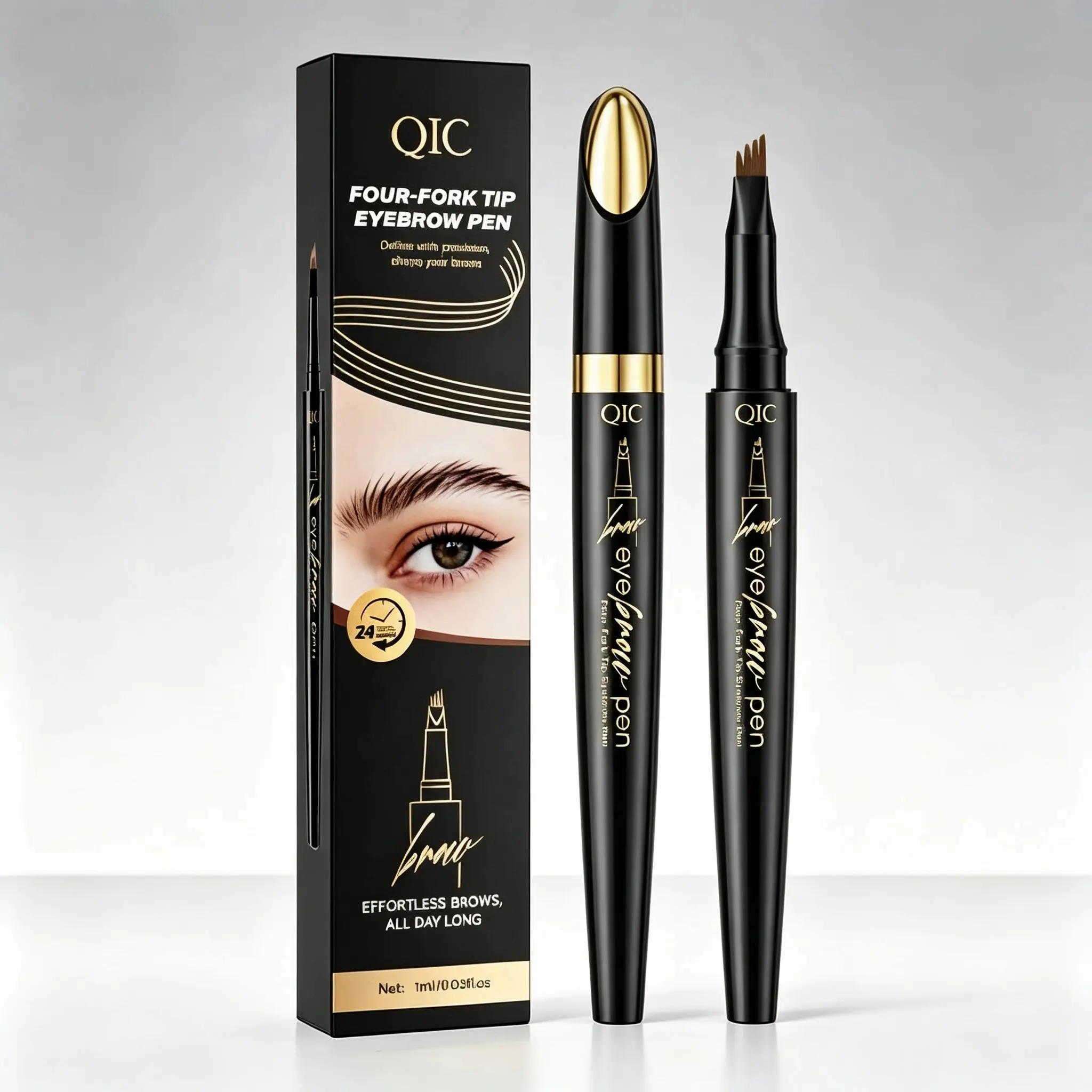 Brow Stamp 4-Prong Brow Pen — 4-Stroke Real Hair Pen, Waterproof Microblading Eyebrow Tattoo, 24H Smudge-Proof Fluffy Brows hair-like