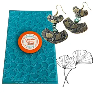 Ginkgo Texture Mat rubber Stamp for polymer clay paper Gelli plate