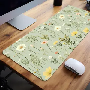 Pastel Botanical Pattern Design Mouse Pad, 1 Count Rectangle Gaming Mouse Pad, Office Desk Accessories, Non-Slip Rubber Base Stitched Edge Desk Pad, Office Supplies