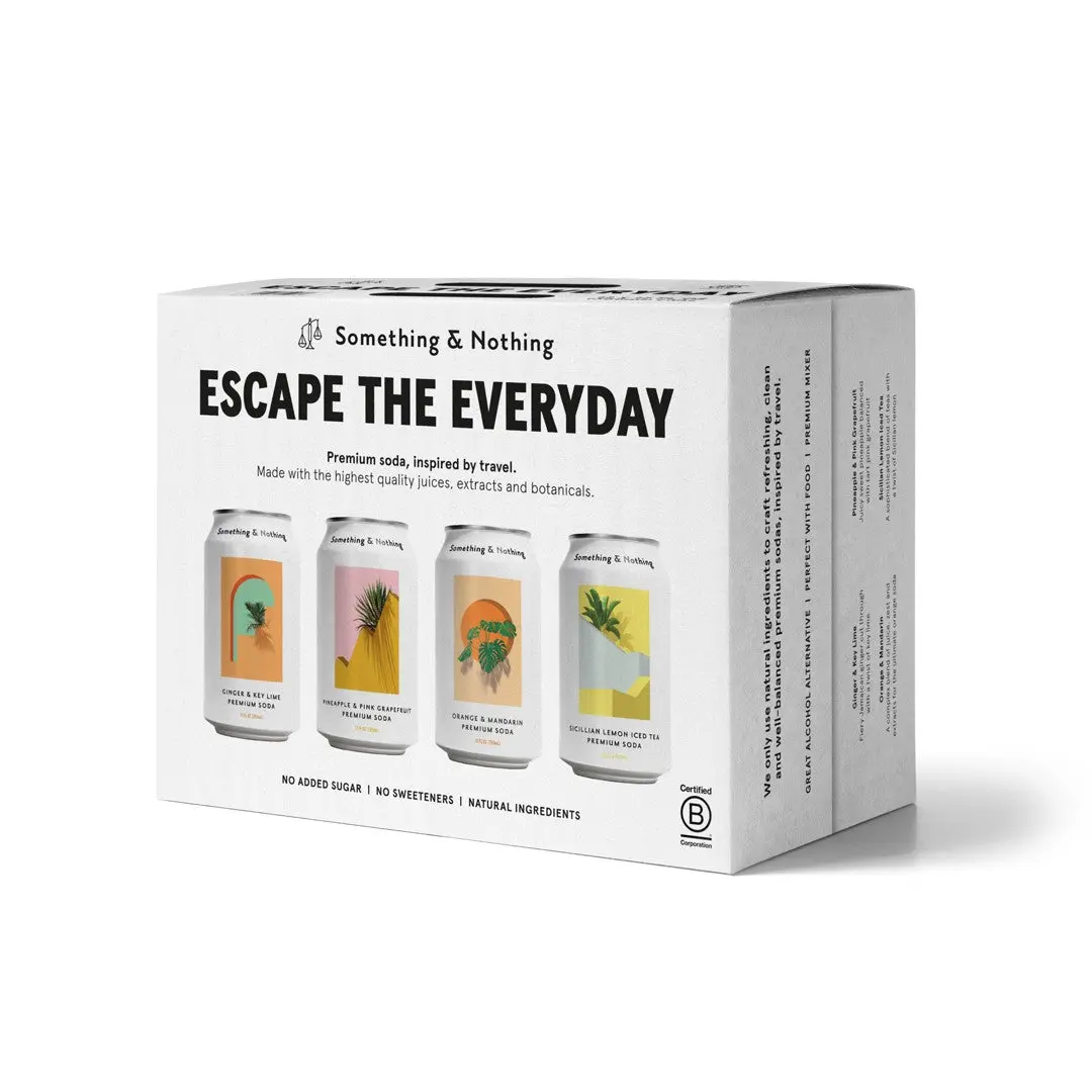 Something & Nothing  Escape The Everyday Premium Soda 12-Pack Pineapple Pink Grapefruit Ginger Key Lime Orange Mandarin Sicilian Lemon Iced Tea Vegan Low Calorie Soda