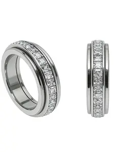 1PC Rotatable Anxiety Ring with Cz Gemstone, Titanium Steel Rotating Decompression Finger Ring for Men and Women, Unisex Stress Relief Fidget Toy, Perfect Wedding Promise Gift, Fashion Promise Ring, Men and Women Jewelry, Couple Ring, Cubic Zirconia Ring