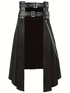 Gothic Punk Prince Rocker Streetwear, Checkered Plaid Skirt, Bottom, Fitted Button Fly, All Seasons Fashion, Steampunk Style