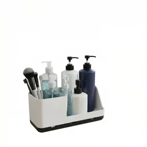 Bathroom Counter Organizer with Toothbrush Holder – Vanity Sink Storage Tray (White)