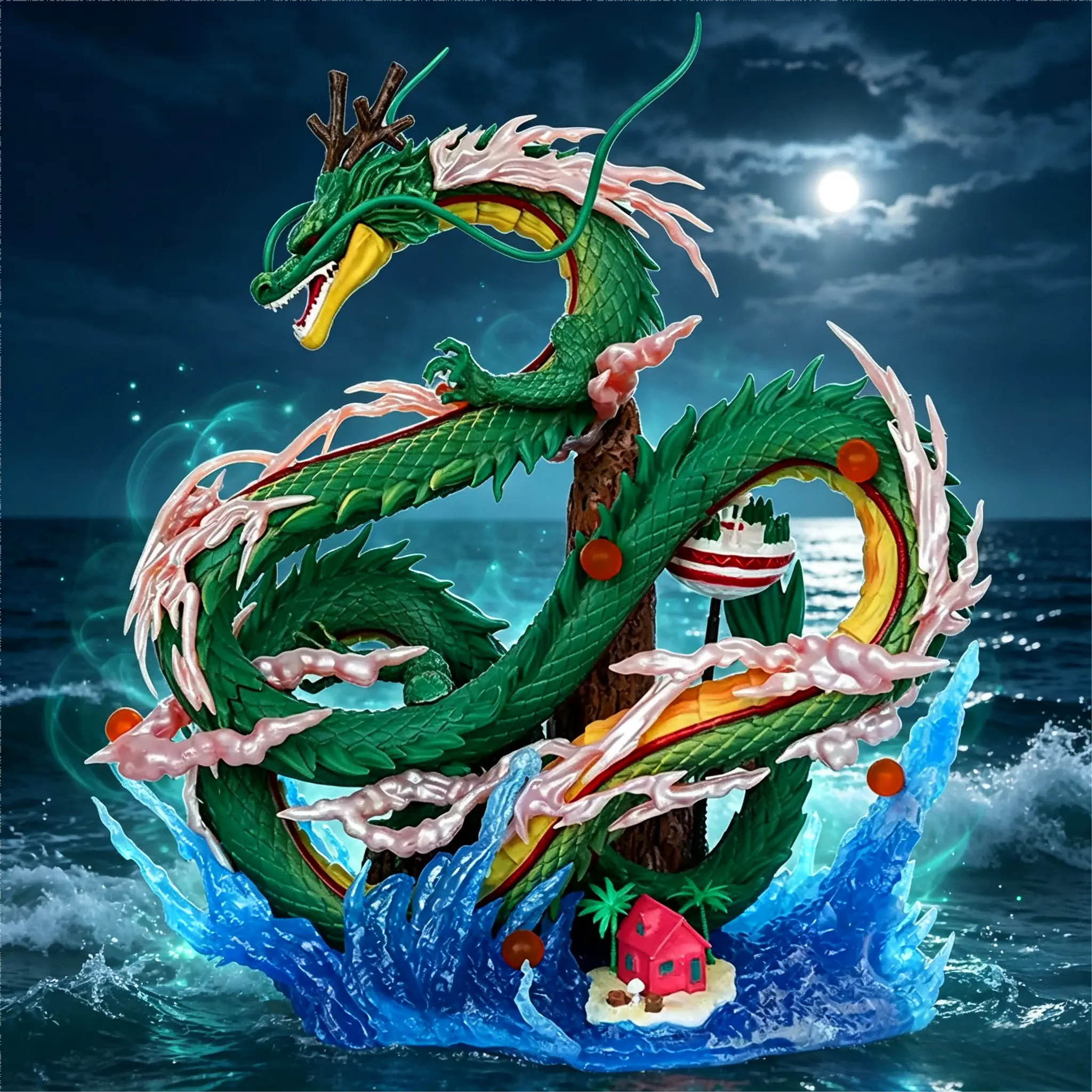 Statue model DBZ dragon collection statue, large-scale scene decorations, complete Kame House & DBZ accessories, detailed sculpture collection display, packaged in gift boxes, are the best gifts for DBZ lovers, teenagers, men and children.