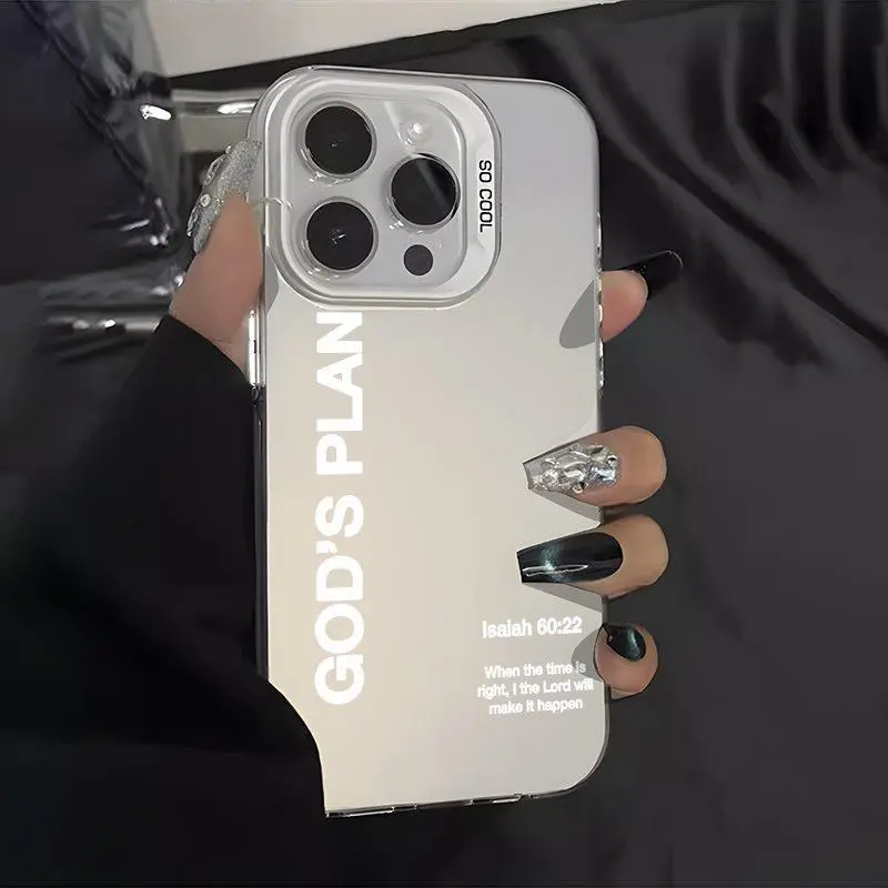 Phone case for iPhone 16 Pro Max 15 Plus 14 13 12 11 XR XS GOD'S PLAN Pattern Full Body Protection Anti-Scratch PC Smartphone Cover Protective Cellphone Casing Protector Shockproof Black Silicone
