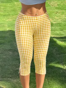 Women's Y2K Polka Dot Capri Pants, Summer Fitted 3/4 Length Seven-Inch Casual Shorts, Side Split Sporty Design, Bottoms