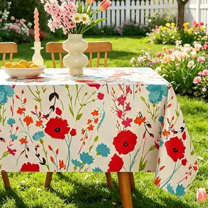 Spring & Summer Floral Vinyl Tablecloth 60x84 Inch Rectangle -  Wipeable Spillproof with Flannel Backing for Romantic Dinners, Holiday Gatherings & Spring Indoor/Outdoor