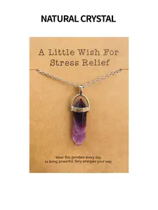 Amethyst Stone Pendant Necklace, Natural Stone Pendant, Crystal Pendant, Stainless Steel Jewelry for Party, Daily Clothing Decor, Trendy All-match & Exquisite Jewelry for Birthday Gift