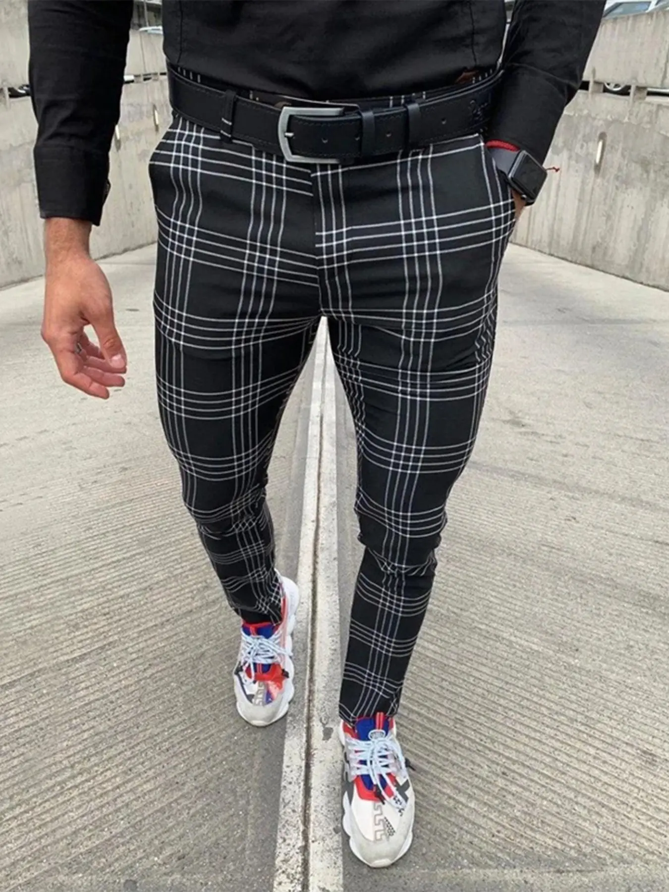 Men's Plaid Checked Business Pants, Fashionable Versatile Elegant Classic Long Pants, Comfortable Breathable Casual Men's Trousers, Slim Fit Formal Wear, Casual Fitted Trousers, Casual Comfy Trouser, Business Bottoms