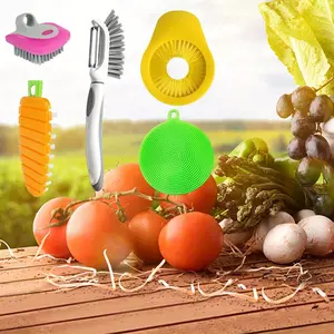 5PCS Flexible Vegetable Brush Fruit and Vegetable Brushes, Vegetable/Fruit Peeler with Brush Bendable Fruit Brush Scrubber for Food Veggies Carrot Potato Corn