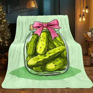 Cucumber Pickle Pattern Flannel Blanket Soft Lightweight  Bright Prints Suitable for All Machine Washable Ideal for Sofas Beds Travel and Camping Multicolor Fruit and Vegetable Designs  blush home comfort Coquette Gift Funny Face birthday celebration