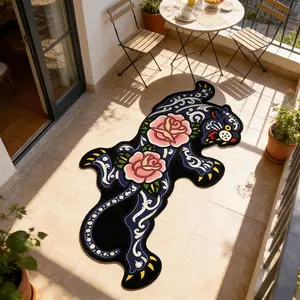 Vintage Blue Rose Tiger Print Rug, Foldable Plush Carpet for Living Room Bedroom, Easy Care Large Area Mat for Home Hotel