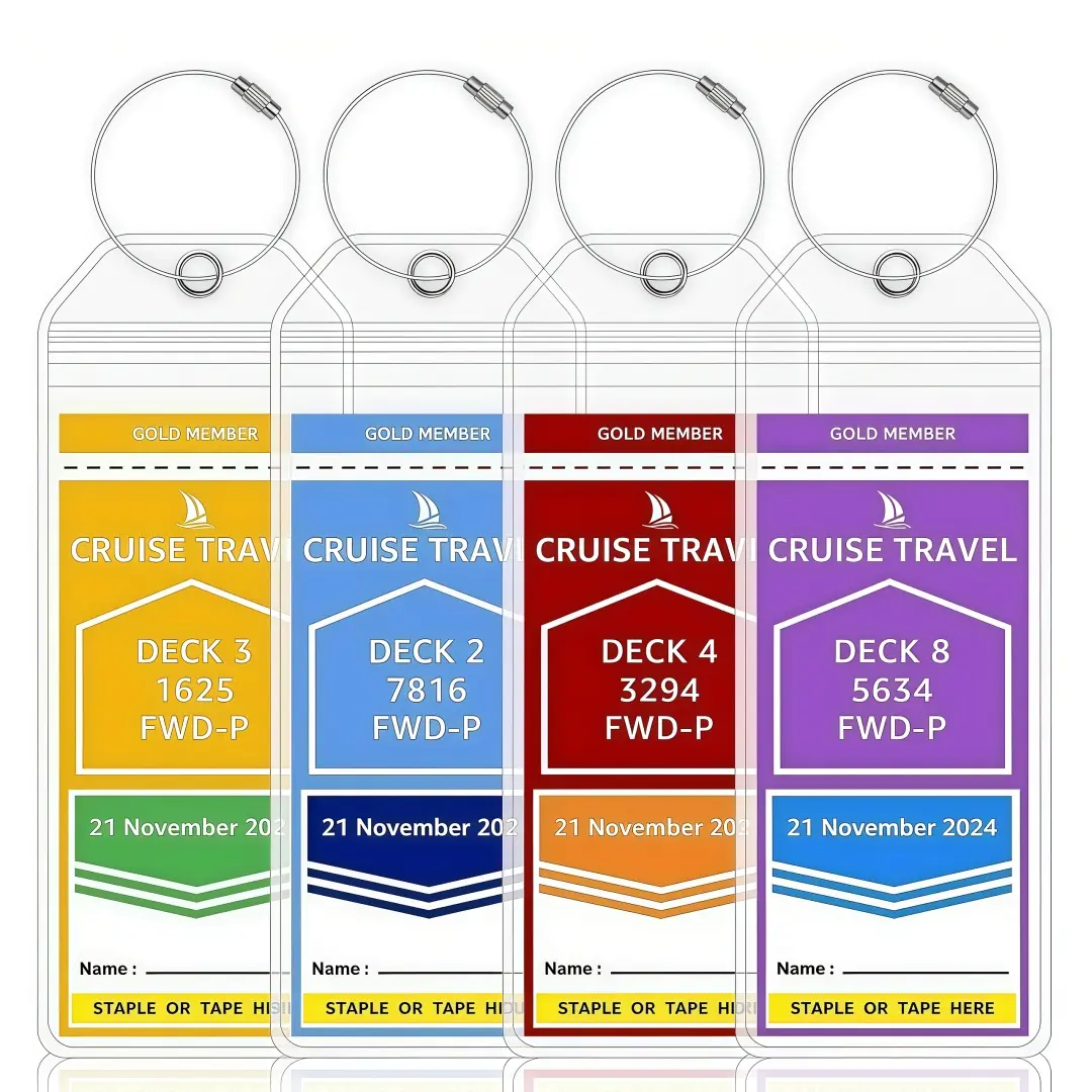 LMMAKE 4PCS Reusable Sturdy Clear Wide Plastic Waterproof Luggage Tag Holder, Carnival Princess Cruise Ship Essentials Must-Haves