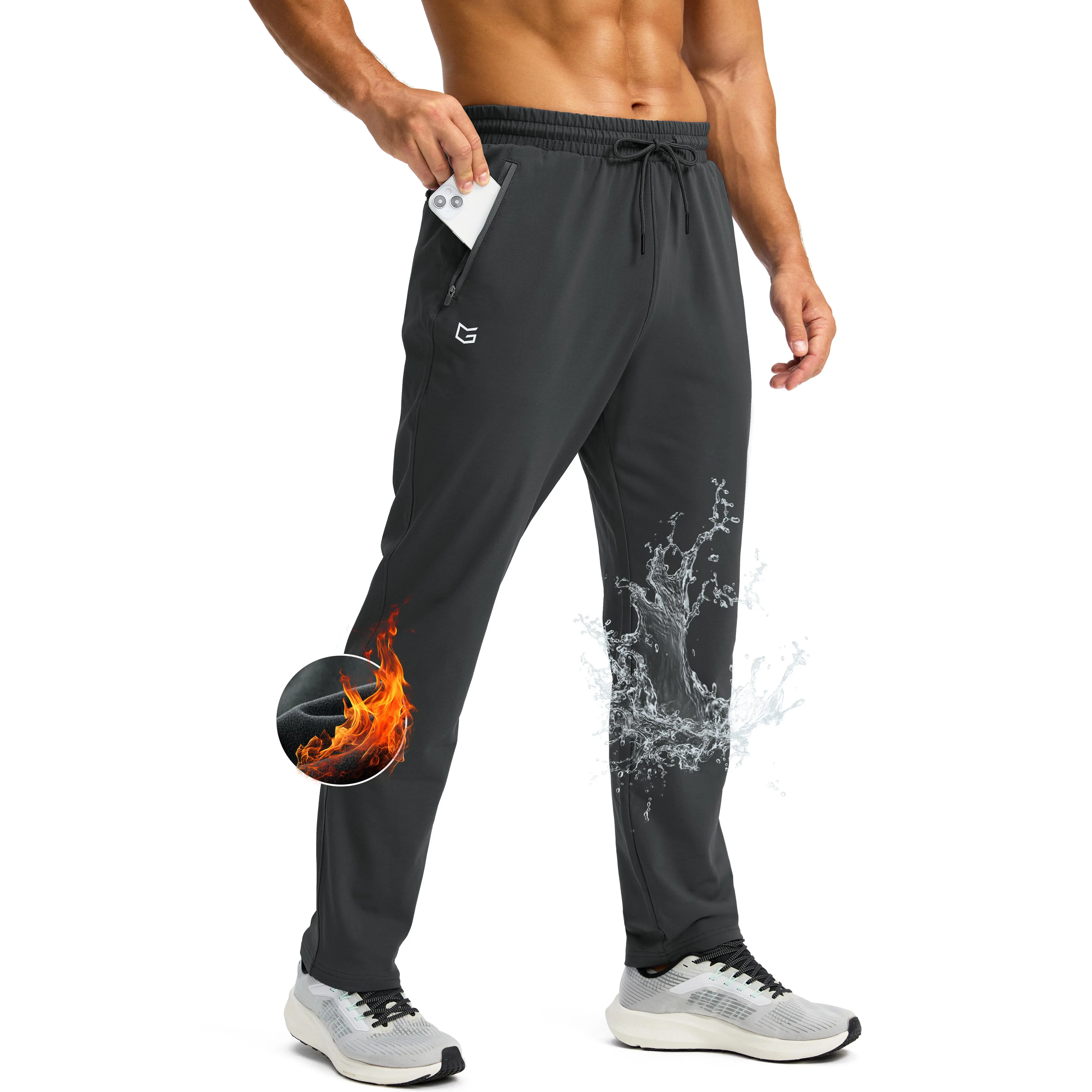 G GRADUAL Men's Fleece-Lined Winter Street Fashion Jogger Pants - Water-Resistant, Stretchable Sporty Sweatpants with 3 Zippered Pockets for Running, Workout, Biking, Sporty Chic, Sportswear