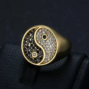 Men's Chunky Statement Ring - 1pc Creative Chinese Tai Chi Pattern, 3D Rhinestone Decorated Crystal Cubic Zirconia Shining Ring, European-American Light Luxury Fashion Party Gift Jewelry, Rhinestone Decorated Ring