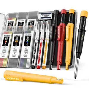 STAGEEK 3 Pack Carpenter Pencils with Sharpener, Mechanical Carpenter Pencils with 57 Refills, construction pencil heavy duty Woodworking Tools, Deep Hole Long Nib Marker Pens for Architect Marking