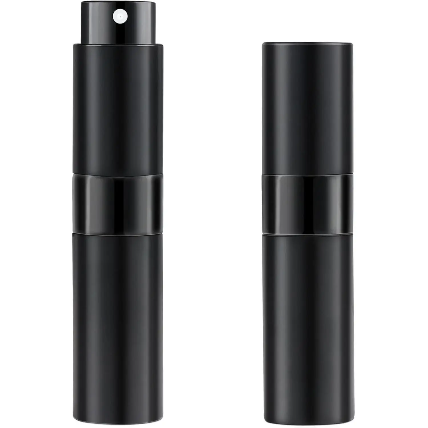Unisex 8ML Refillable Reusable Portable Perfume Atomizer Bottle 2-Pack - Compact Non-Glass Bottle Travel Essentials for Adults, Flying - Easter Baskets Stocking Stuffers (Black), Women, Dad Christmas Gifts, Twist Lock Cap, Two-Pack