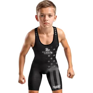 Boys Youth Patriot Wrestling Singlets (Black)