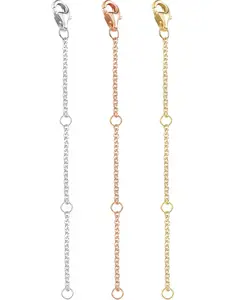 Durable 3 Pcs Rose Golden Silvery Necklace Chain Extenders for Women Men Sterling Silver Strong Lobster Clasp Bracelet Anklet Necklace Extenders Set Adjustable Length