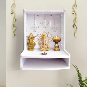 Modern PVC Wall-Mounted Temple, Pooja Mandir & Storage Rack, Wall Mountable, Wall Mounted Organizer, 12.6 Inch High, Indian DIY Home Decor for Home Office Use, Wall Shelf Unit