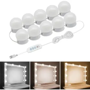 LED Vanity Lights for Mirror, Hollywood Style Vanity Lights with 10 Dimmable Bulbs, Adjustable Color & Brightness, USB , Mirror Lights Stick on for Makeup Table Dressing Room