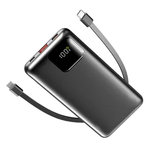 Slim 10000mAh Portable Charger, 22.5W Fast Charging Power Bank w/ Integrated Cables, 4 Outputs & 2 Inputs for iPhone, Samsung, Google Pixel, iPad More