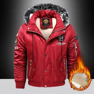 Men's Fleece-Lined Jacket with Fur Collar Warm Winter Outerwear for Cold Days Cozy Comfortable Design