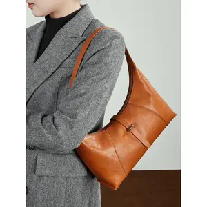 Women's Chic Genuine Cowhide Leather Vintage Dumpling Hobo Bag - Crystal Plant-Tanned, Underarm Shoulder Bag with Buckle Strap