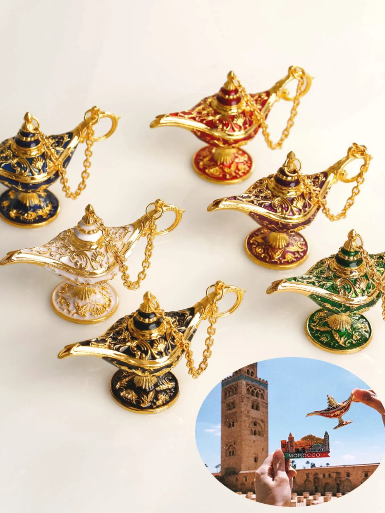 Aladdin Genie Lamp Zinc Alloy Decorative Craft Ornament, Iron Art Creative Decoration, Wish Light Palace Banquet, Magical, Home Decor Ornament