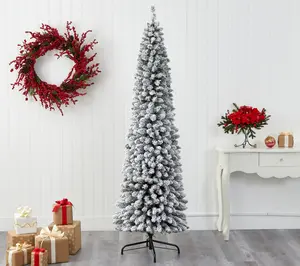 Nearly Natural 7-ft Flocked Pencil Artificial Christmas Tree