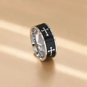 Men's Stainless Steel Cross Ring - Dark Aesthetic, Grunge Graphic, Double Layered, Stackable Punk Gothic Jewelry for Daily & Special Occasions (1pc Gift Accessory), Dark Aesthetic Rings, Stackable Finger Rings